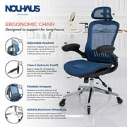 NOUHAUS ErgoFlip Mesh Computer Chair - Black Rolling Desk Chair with Retractable Armrest and Blade Wheels Ergonomic Office Chair, Gaming Chairs, Executive Swivel Chair/High Spec Base (Blue)