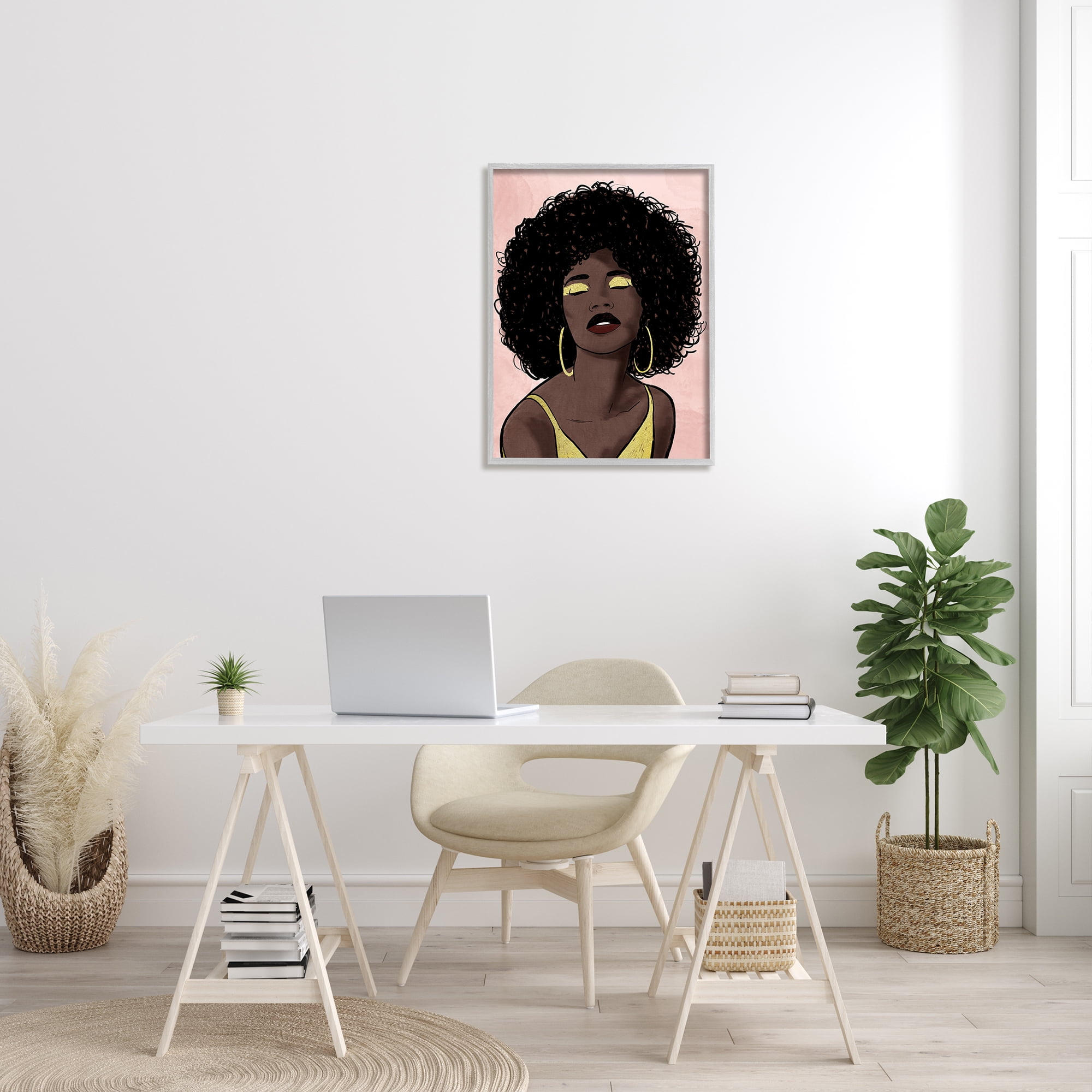 Stupell Industries Strong Woman with Glamour Cosmetics Glitz Eye Shadow World Cultures Painting Gray Framed Art Print Wall Art, 24 x 30