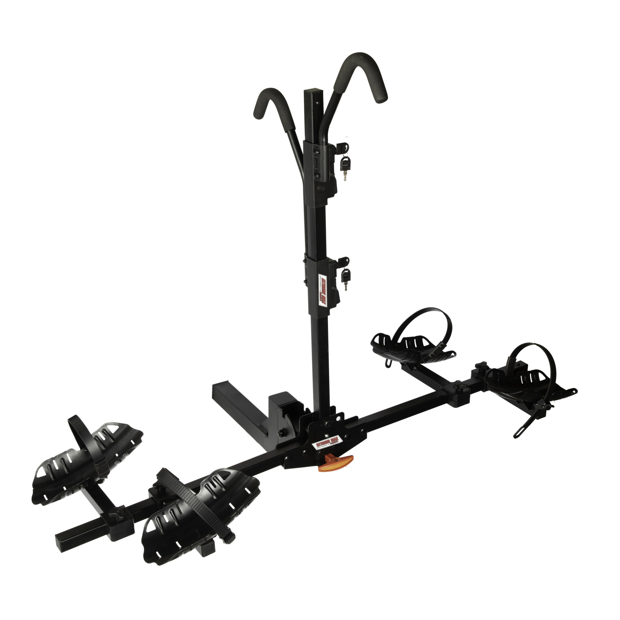 Extreme Max 5001.6412 Hitch-Mount Locking Adjustable 2-Bike Rack with Steel Wheel Trays, Tiltable & Collapsible ​- Fits 2" Receiver