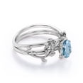 thumbnail image 3 of JeenMata Four Prong Set 1.3 Carat Oval Shaped Light Blue Created Aquamarine Vine Leaf Design Wedding Set in 18K White Gold Plating over Silver, 3 of 6