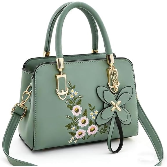 Women's Floral Embroidered Crossbody Satchel Bag Elegant Faux Leather Top Handle Handbag with Casual Work Purses