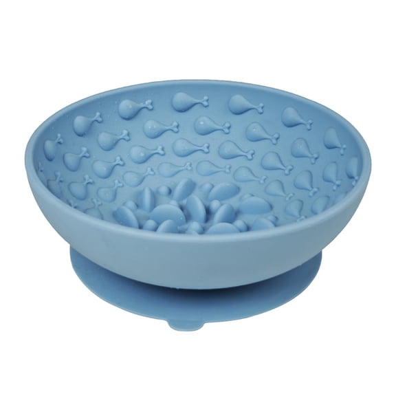 Silicone Suction Cup Dog Bowl Slow Feeder 5.91x2.28 Inch Food Grade, Fishbone Texture Pet Food Water Dish with 5 Inch Anti-Tip Base for Puppy Kitchen Tiling Energetic Eaters Rinse Clean