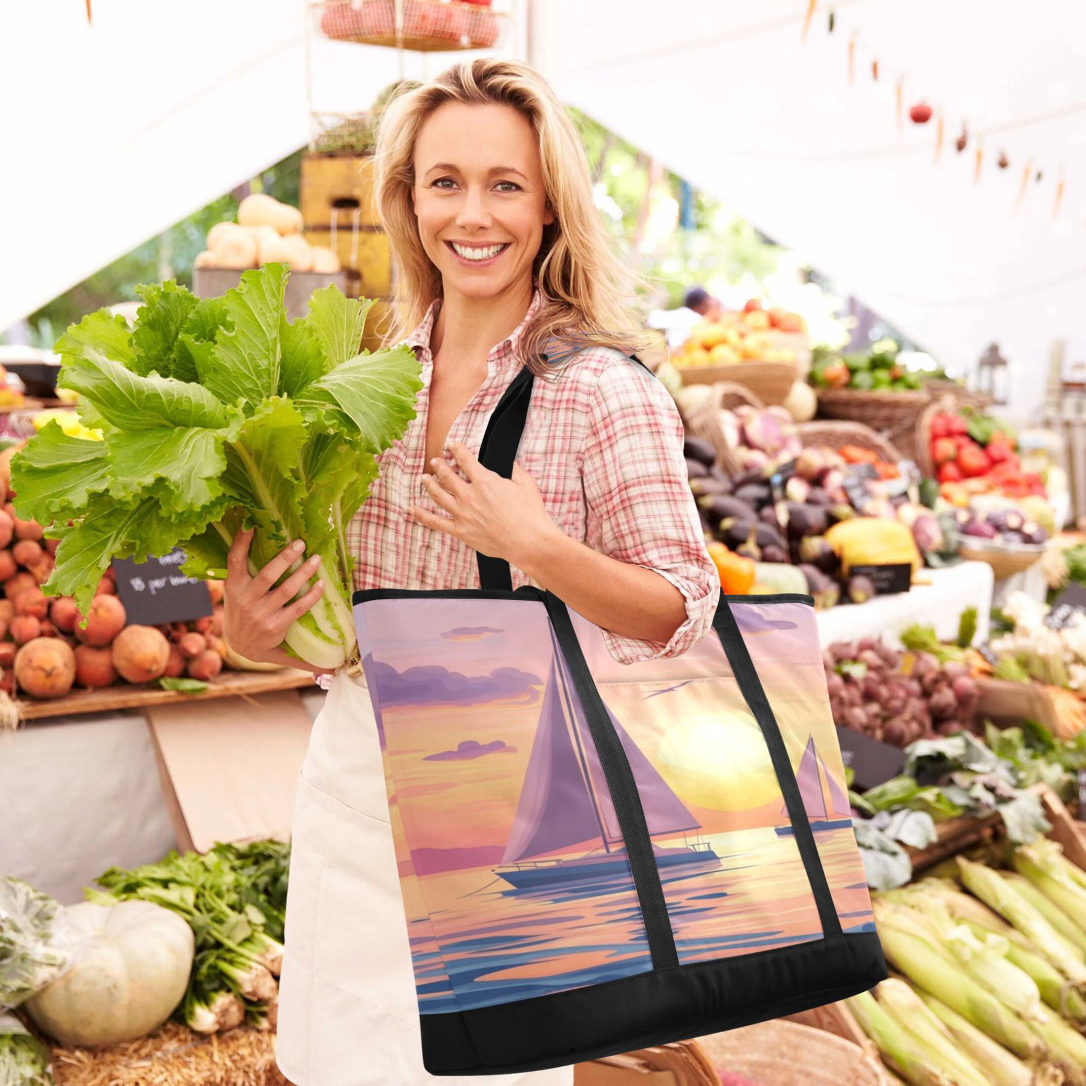 Large Hand-held Ice Pack Picnic Bag Insulation and Refrigeration Suitable for Shopping Picnics and Camping Boat Sunset