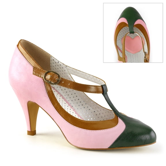 3" Heel T-Strap Pump - B.Pink Multi Faux Leather, 8