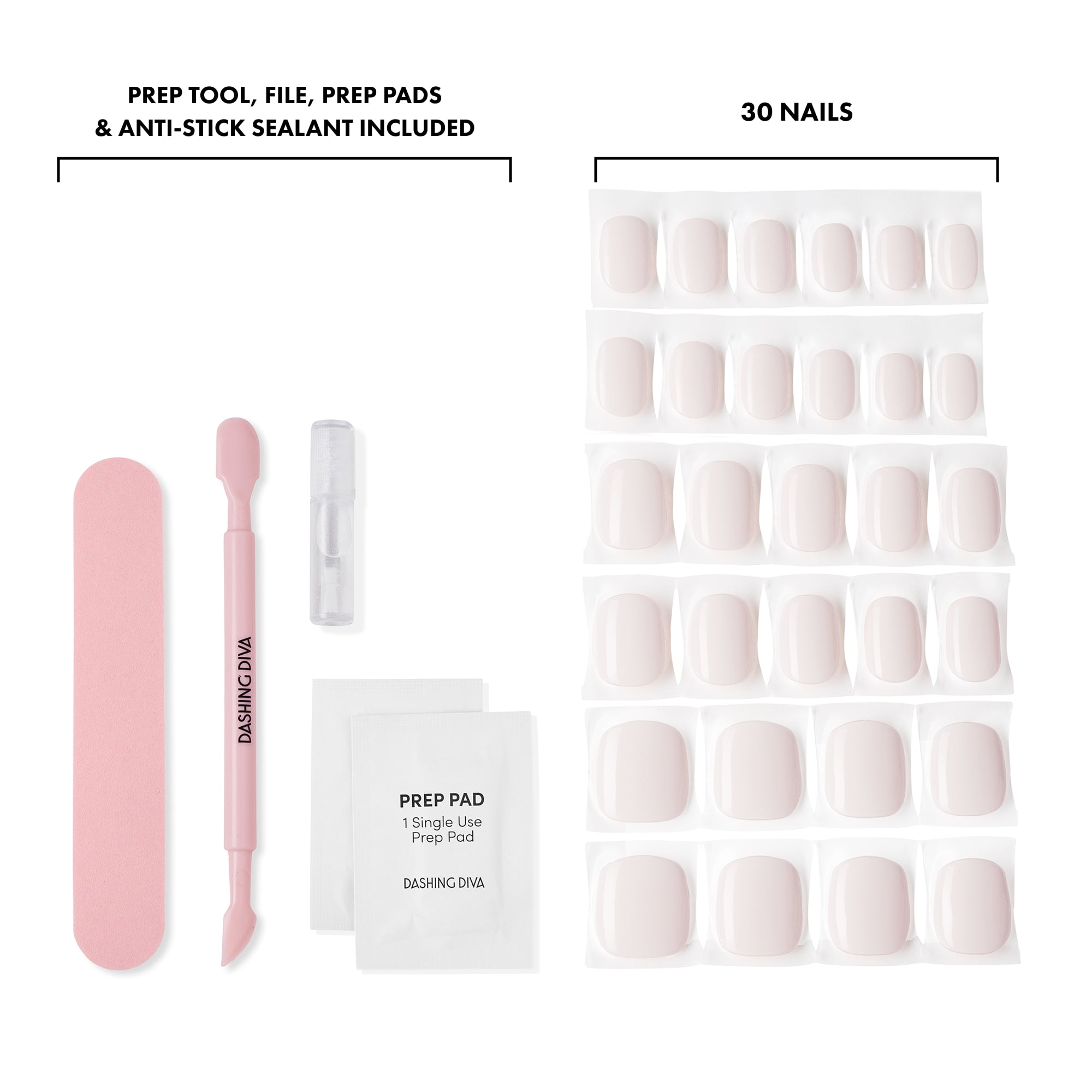Dashing Diva Glaze Extensions Refill Set in Rabbit, Short Squoval, Semi-Cured Gel Nail Lengthening Strips, Includes 30 Gel Strips (Required LED Lamp Sold Separately)