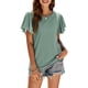 thumbnail image 2 of Txlixc Tops de mujer, cuello redondo con volantes, manga corta, ganchillo, hueco, suéter suelto, camiseta de color sólido Txlixc Moda, 2 of 9