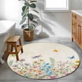 thumbnail image 3 of Colorful Floral Round Area Rug 4Ft Washable Circle Rugs for Bedroom Dining Room, Farmhouse Vintage Dragonfly Butterfly Flower Non-Slip Carpet Floor Mats Indoor Outdoor Carpet Runner Home Decor, 3 of 8