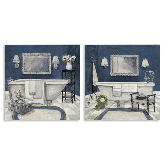 Stupell Industries Elegant Blue Bath 2 Piece Canvas Wall Art Set, design by Charlene Olson, 24 x 24