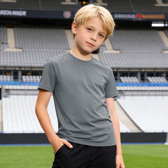 Boys Girls Short Sleeve Athletic Stretch Tee Casual Summer Round Neck Fashion Top for School Outdoor PlayGrey9-10 Years