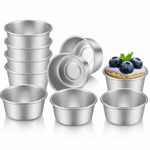 BlinkLLX 10 Pcs Round Nonstick Carbon Steel Mini Flan Egg Tart Pudding Molds