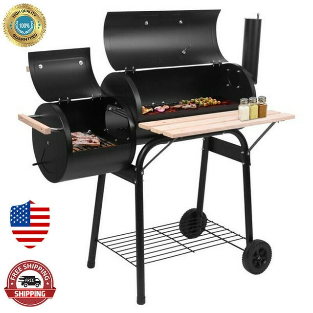 Goorabbit Charcoal BBQ Grill,Smoker Grill,BBQ Charcoal Grill, 24.4" L Portable Barbecue Grill, Offset Smoker Barbecue Oven with Wheels & Thermometer for Outdoor Picnic Camping Patio Backyard,Black