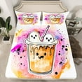 thumbnail image 2 of Feelyou Cute Ghost Full Size Sheets for Kids, Boba Milk Tea Bed Sheets, Cartoon Watercolor Sheet Sets, Breathable Home Decor,4 Pieces, 2 of 7