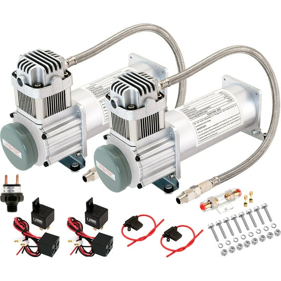 Vixen Horns Heavy Duty Dual Onboard Air Compressors 200 PSI. Universal Replacement for Truck/Car Train Horn/Suspension/Ride/Bag kit/System. Fits All 12v Vehicles like Semi/Pickup VXC8301DP