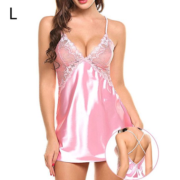 Sexy camisón de encaje con cuello en V profundo ropa de dormir sin espalda camisón vestido, rosa, l Advancent AP001176-28B