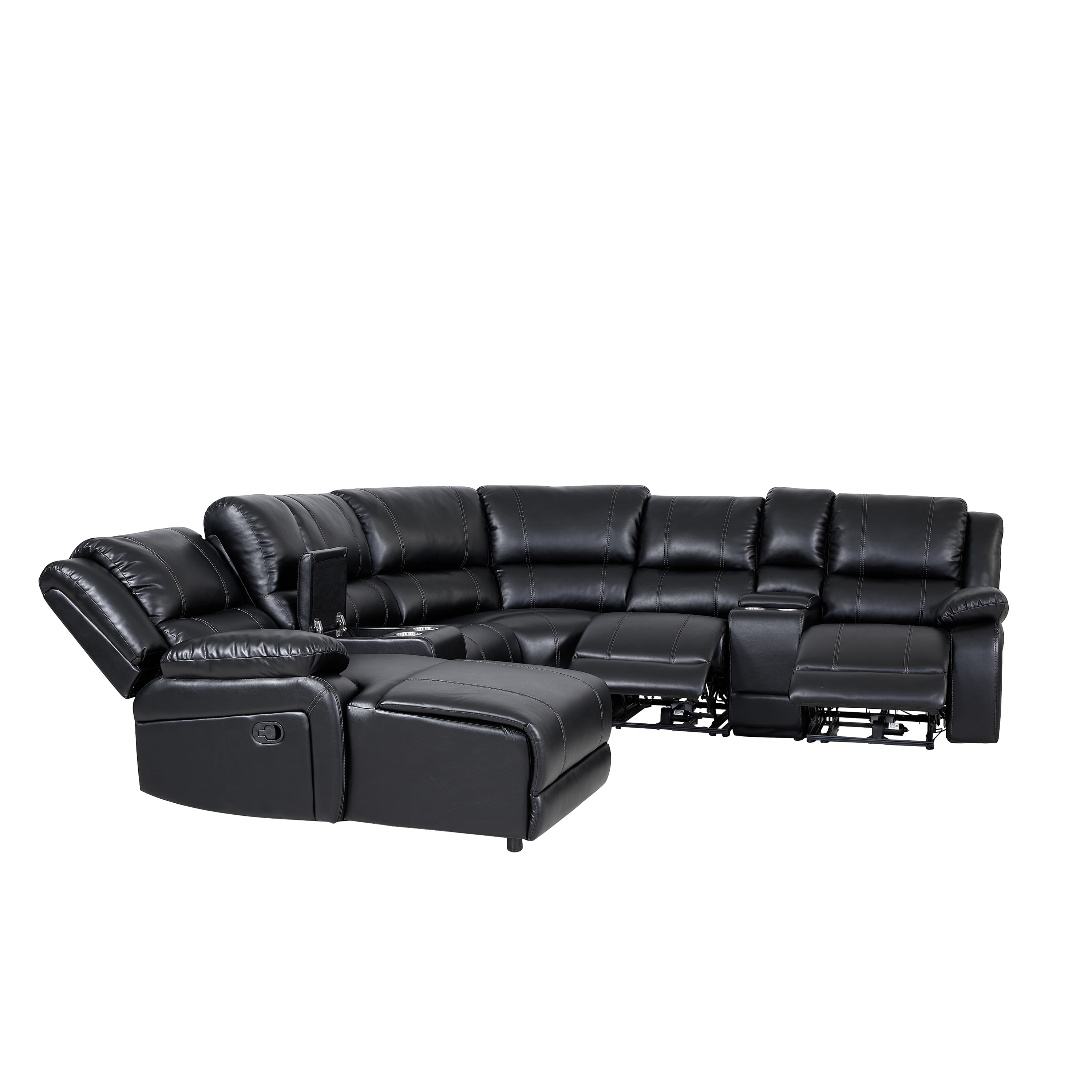 AC Pacific 7 Piece Traditional Dacron Fiber Reclining Living Room Set Black