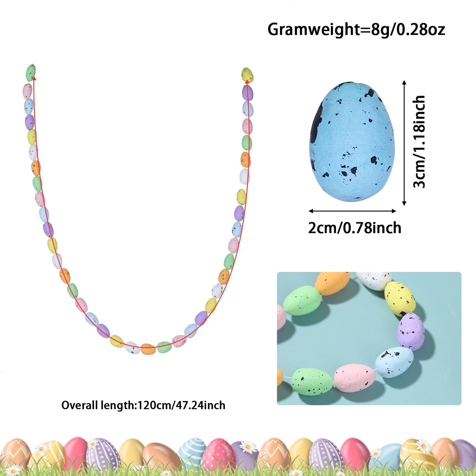 Colorful Easter Foam Egg Hanging Garland, 3.9ft Spring Party Decorative Banner for Home Wall Mantle Window, Classroom Wedding and Birthday Party Favors Supplies (4 Pcs)