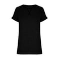 thumbnail image 4 of Qiaocaity Summer Shirts for Women Solid Color Short Sleeve Casual Round Neck Side Split Fashion T Shirt Short Sleeve Round Neck Top Black L, 4 of 5