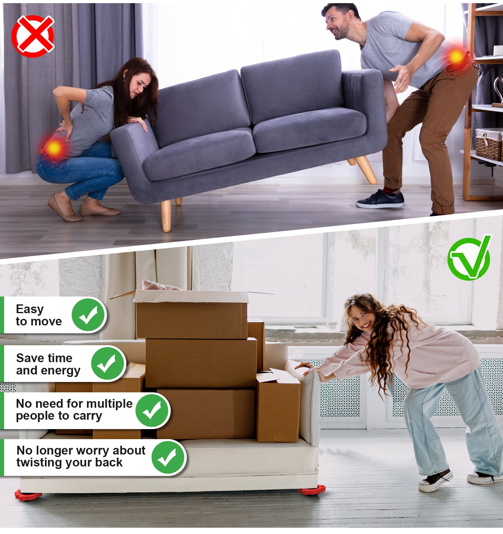 Furniture Lift Mover Tool Set - Furniture Movers Can Withstand Up to 800 Ibs, 360°Sliding Function, Furniture Lifter Have Self-Adjusting Bases， Heavy Item Furniture Moving Tool Without Falling