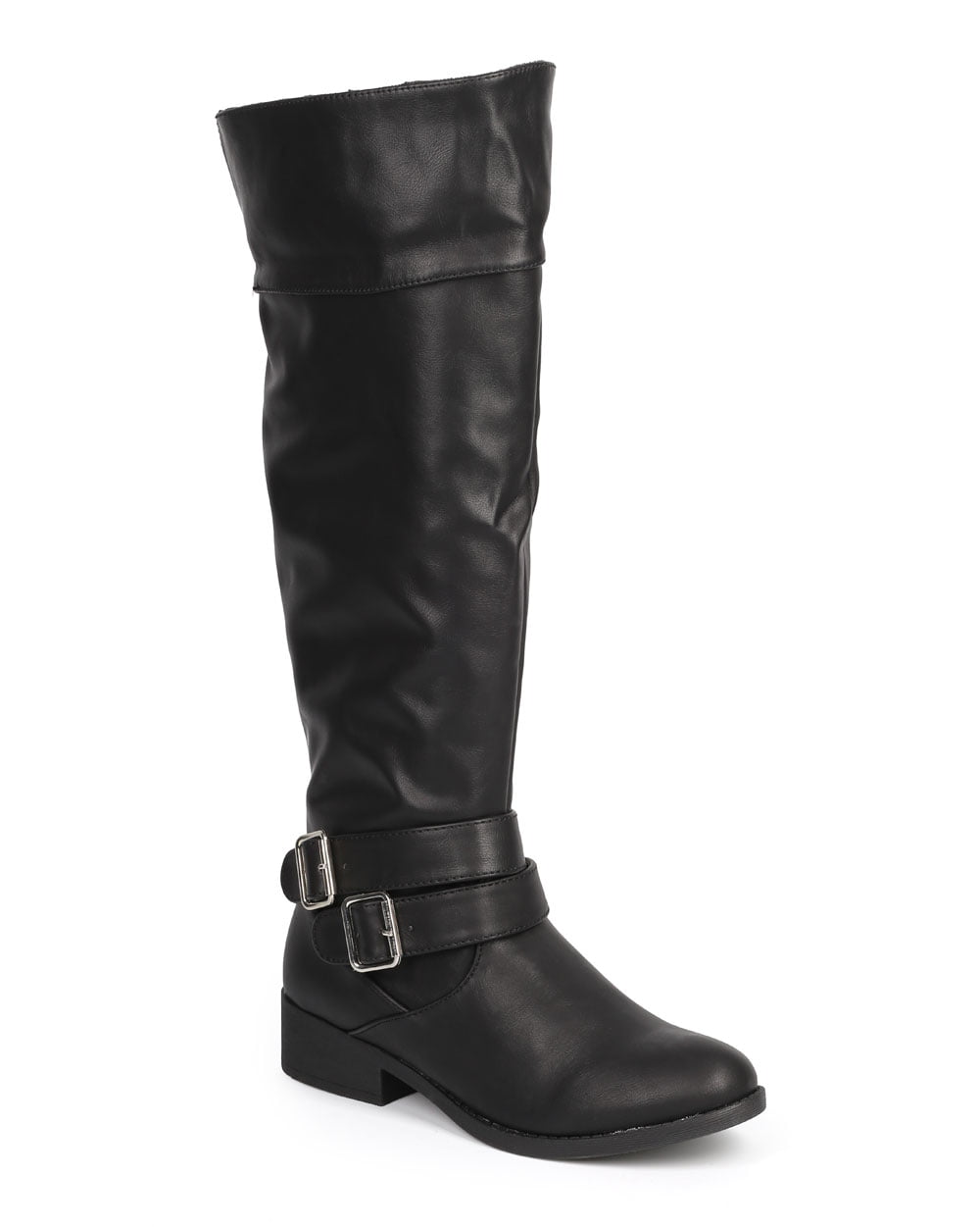 Qupid DC06 Women Leatherette Knee High Shearling Foldover Motorcycle ...