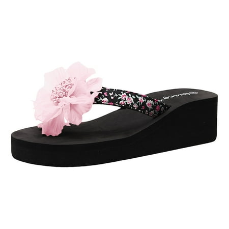 

LBECLEY Fashion Womens Sandals Shoes Wedge Flip Flops Flower Flip Flops Women S Wedge Outer Wear Thick Sole Seaside Beach Slippers Pink Size 40