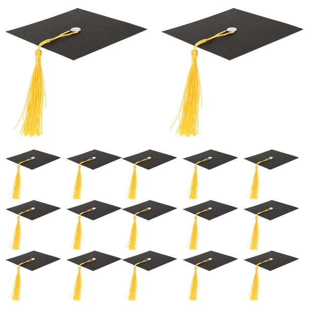20 adornos para cupcakes con forma de birrete de graduación, color negro, con borlas, para decorar chocolates y dulces, ideales para fiestas de graduación.