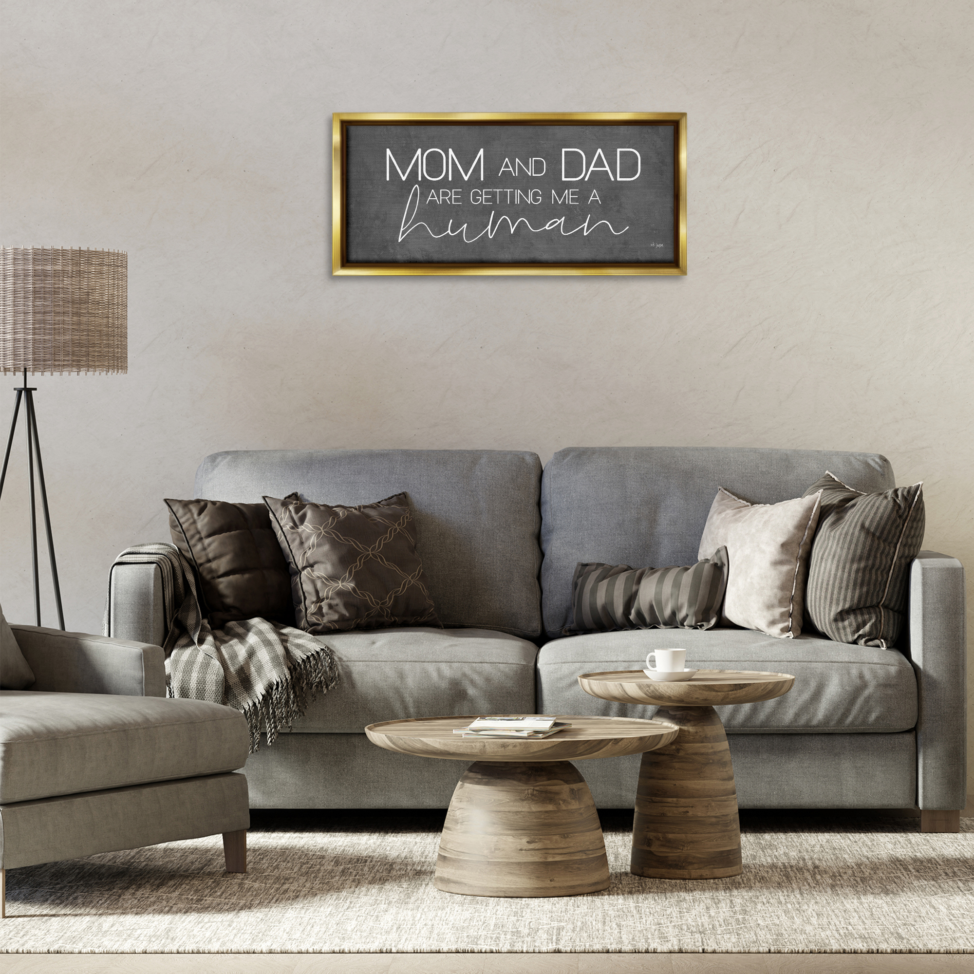 Stupell Industries Getting Me A Human Text & Numbers Painting Gold Floater Framed Canvas Art Print Wall Art, 31 x 14