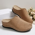 thumbnail image 4 of Brown Ladies Closed-Toe Slides Slip-On With Embroidered Detail And Wedge Heel, 4 of 9