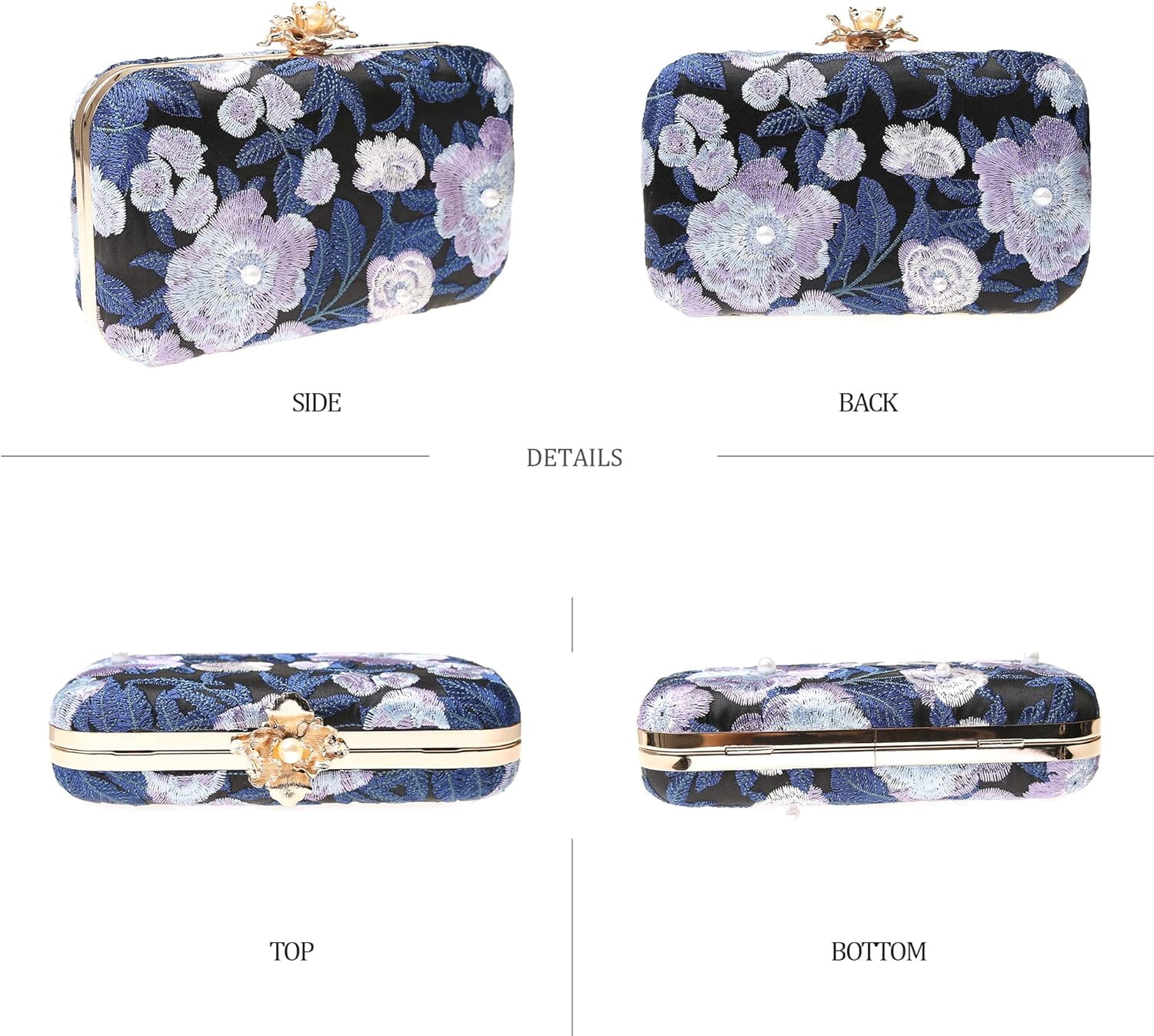 Womens Vintage Floral Embroidery Clutch Evening Handbag Shoulder Bags Purse for Wedding Party Prom