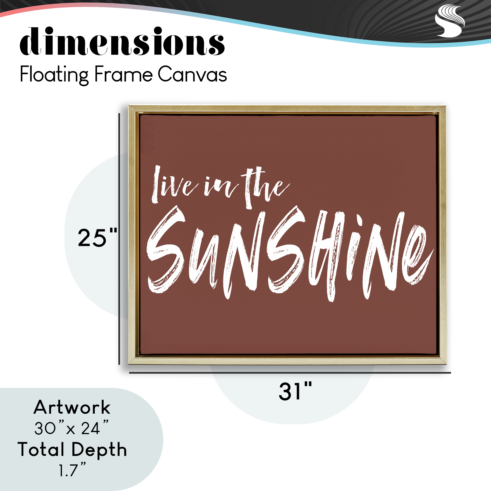 Live In The Sunshine Brown Gold Framed Floater Canvas Wall Art, design by Lettered and Lined