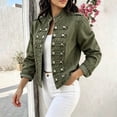 thumbnail image 4 of FDGIU Women Stand Collar Denim Jacket Long Sleeve Decorative Button Cropped Casual Jean Outerwear, 4 of 7