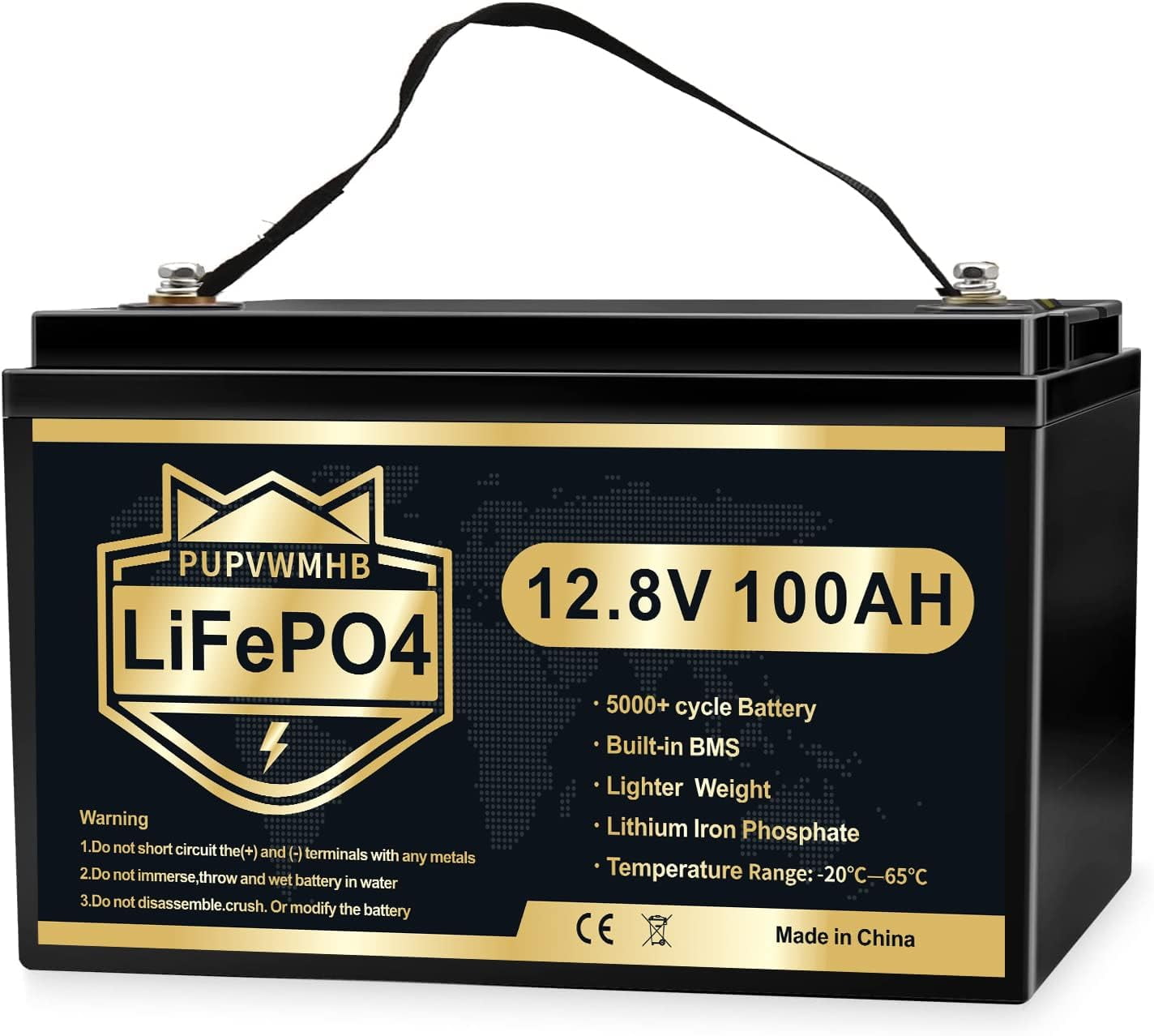 PUPVWMHB LiFePO4 12V 100Ah Automotive Battery with Build-in Battery