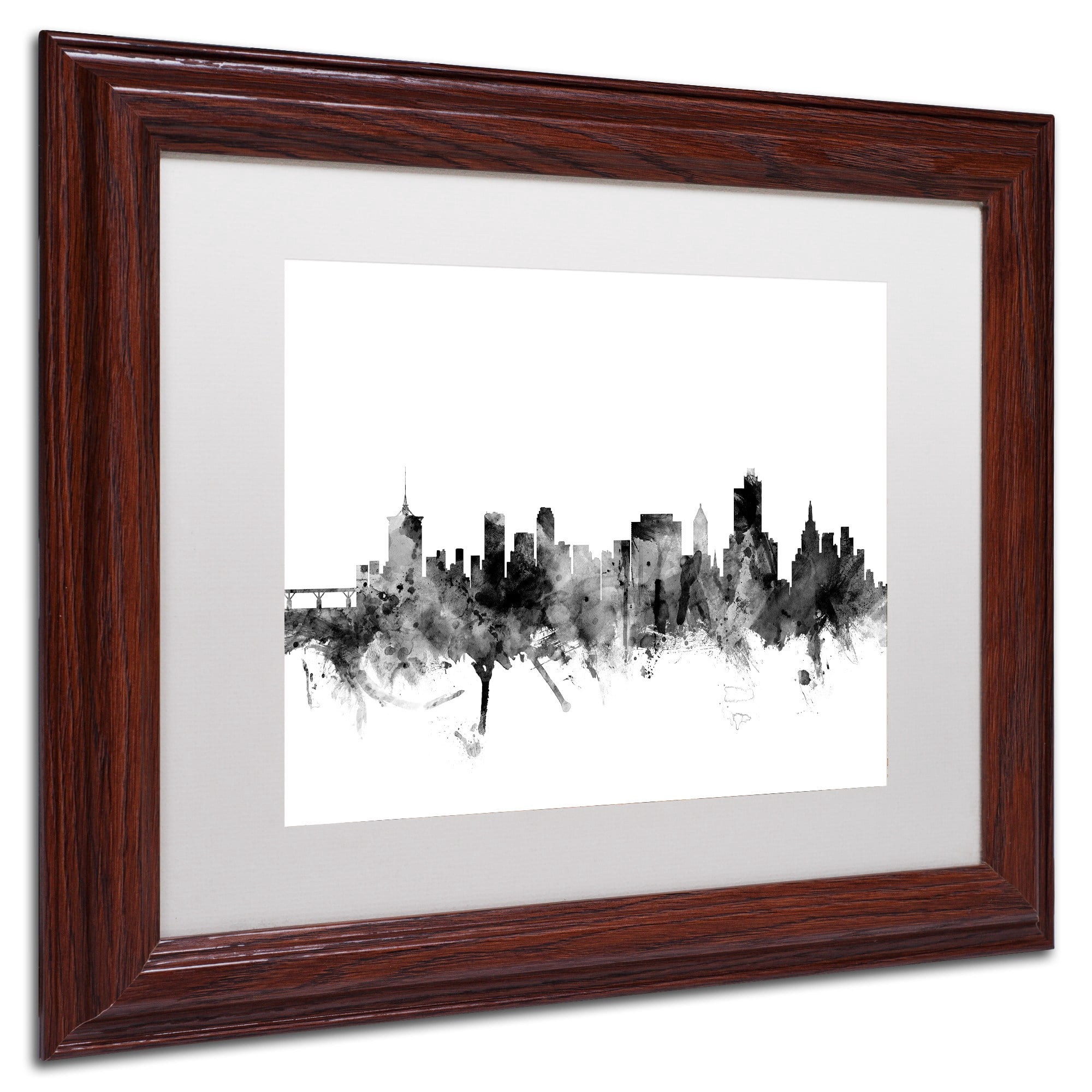 "Tulsa Oklahoma Skyline B&W" Canvas Art by Michael Tompsett, White Matte, Wood Frame