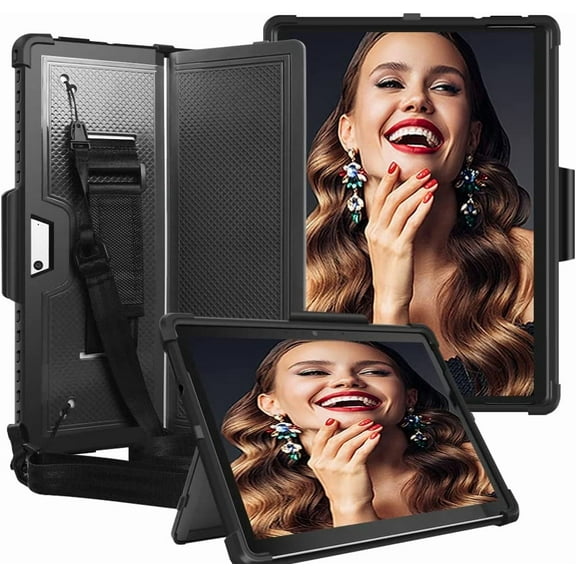 SOATUTO Heavy Duty Case Cover for Microsoft Surface Pro 8 / Surface Pro X 13 inch Tablet Hard Back Case with Pen Holder Hand Strap Fit for Type Cover Keyboard for Surface Pro 8 / Pro X - Black Black