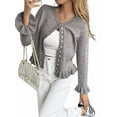 thumbnail image 2 of Womens Button Down Cardigan Sweaters Light-Weight Long Sleeve Crew Neck Summer Knit Open Front Tops Grey S, 2 of 7