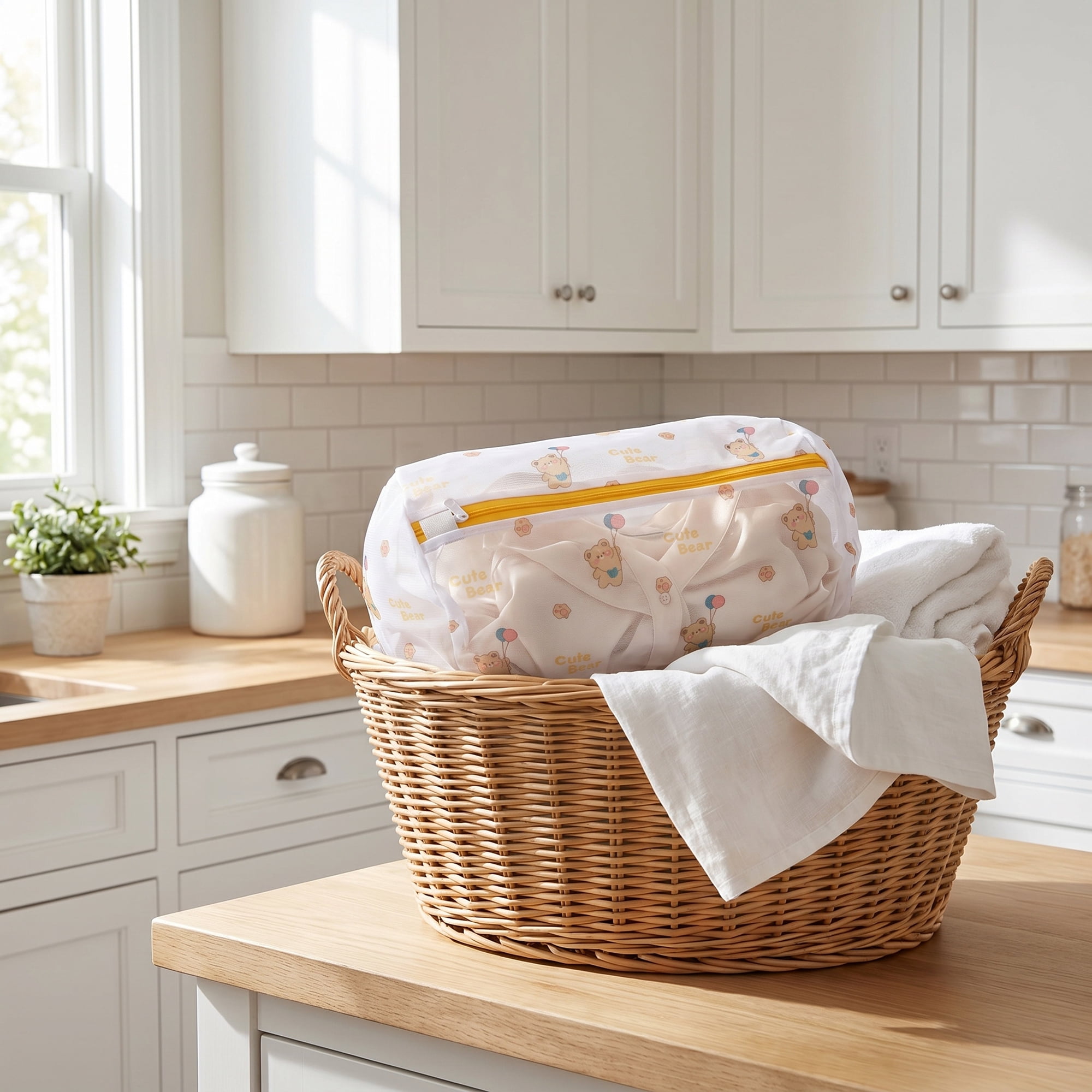 Polyester Mesh Durable Zipper Closure Laundry Bags for Delicates Yellow 6Pcs
