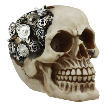 Cranium Giggle Gear - Ebros Steampunk Chronosphere Gearwork Robotic Skull Statue 6