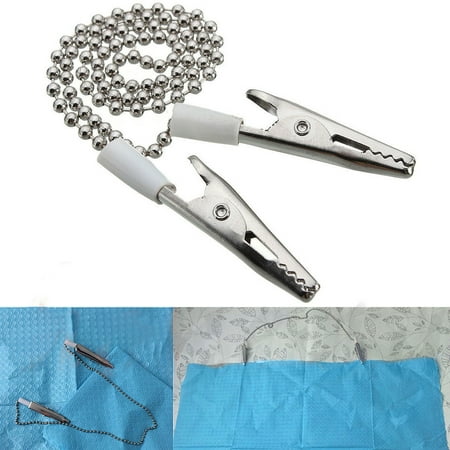 

Porfeet Dental Lab Bib Crocodile Clip Flexible Metal Ball Chain Durable Napkin Holder(Random Color)