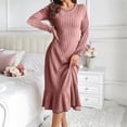 thumbnail image 2 of Bxsruta Womens Long Sleeve Midi Dress Ribbed Crew Neck Casual Pleated Dresses for Women, 2 of 6