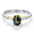 thumbnail image 3 of Gem Stone King 925 Silver and 10K Yellow Gold Blue Mystic Topaz and Lab Grown Diamond Engagement Ring for Women | 1.15 Cttw | Oval 7X5MM | Gemstone November Birthstone | Size 5, 3 of 6