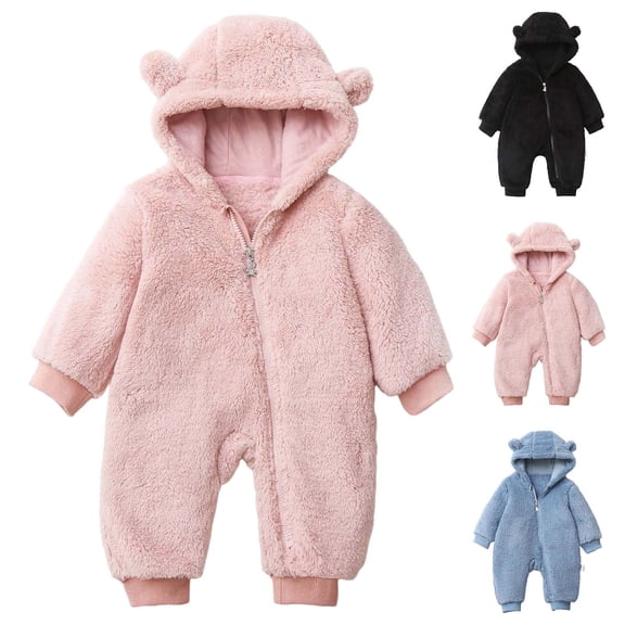 Loopsun Toddler Jumpsuits, Newborn Long Sleeve Thick Double Fleece Warm Outdoor Bodysuit Long Romper Black, 9-12 Months