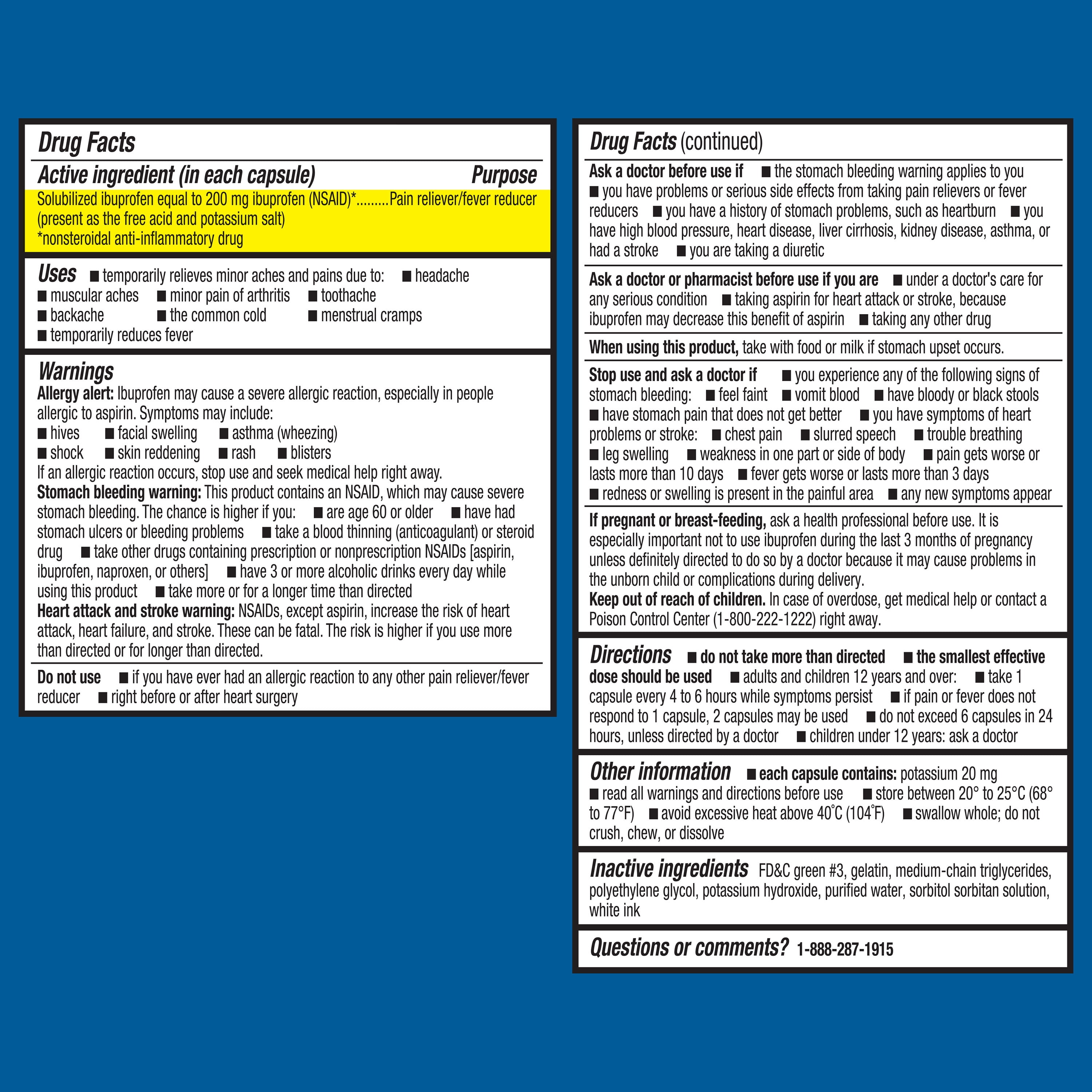 Equate Ibuprofen Capsules, 200 mg, 300 Count