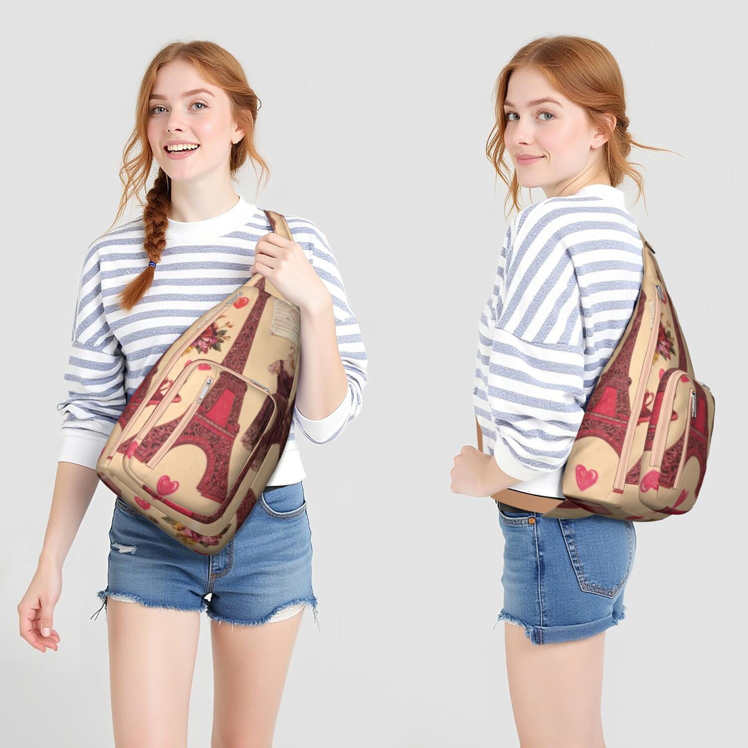 Paris Sling Bag Crossbody Backpack,Crossbody Sling Bag Adjustable Casual Shoulder Backpack for Travel Outdoor Activities