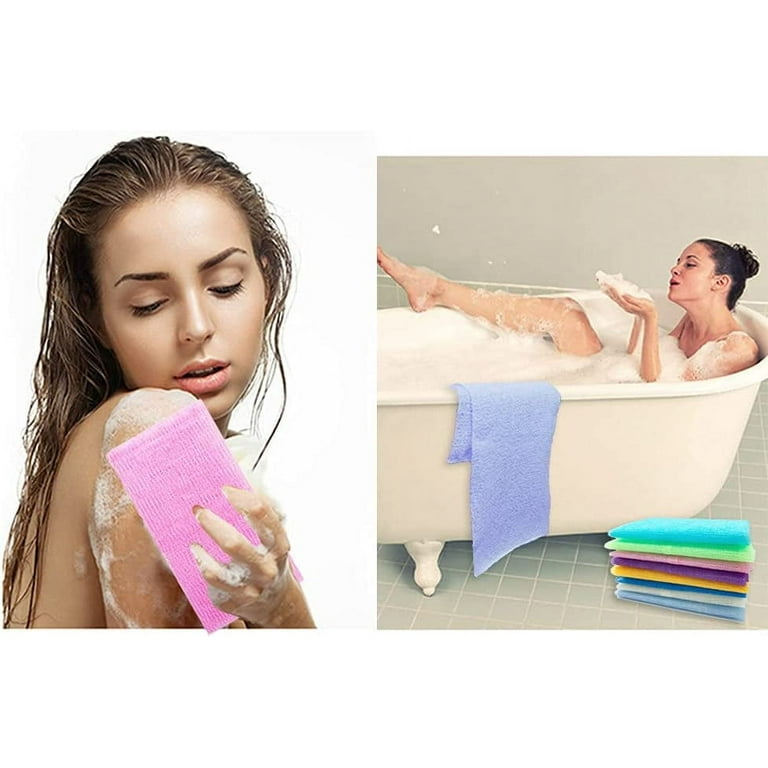 Trad Ultra Soft Nylon Bath Wash Cloth - Japanese Exfoliating Shower Towel With Soap Foaming Net, Gentle For Dry Skin, SatinSnow