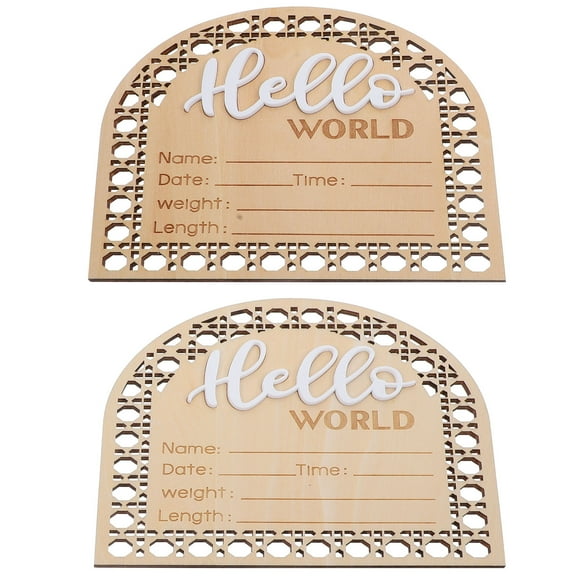 PAMINGONO Nursery Baby Announcement Sign 2Pcs Khaki Wood Creative Shape for Newborn