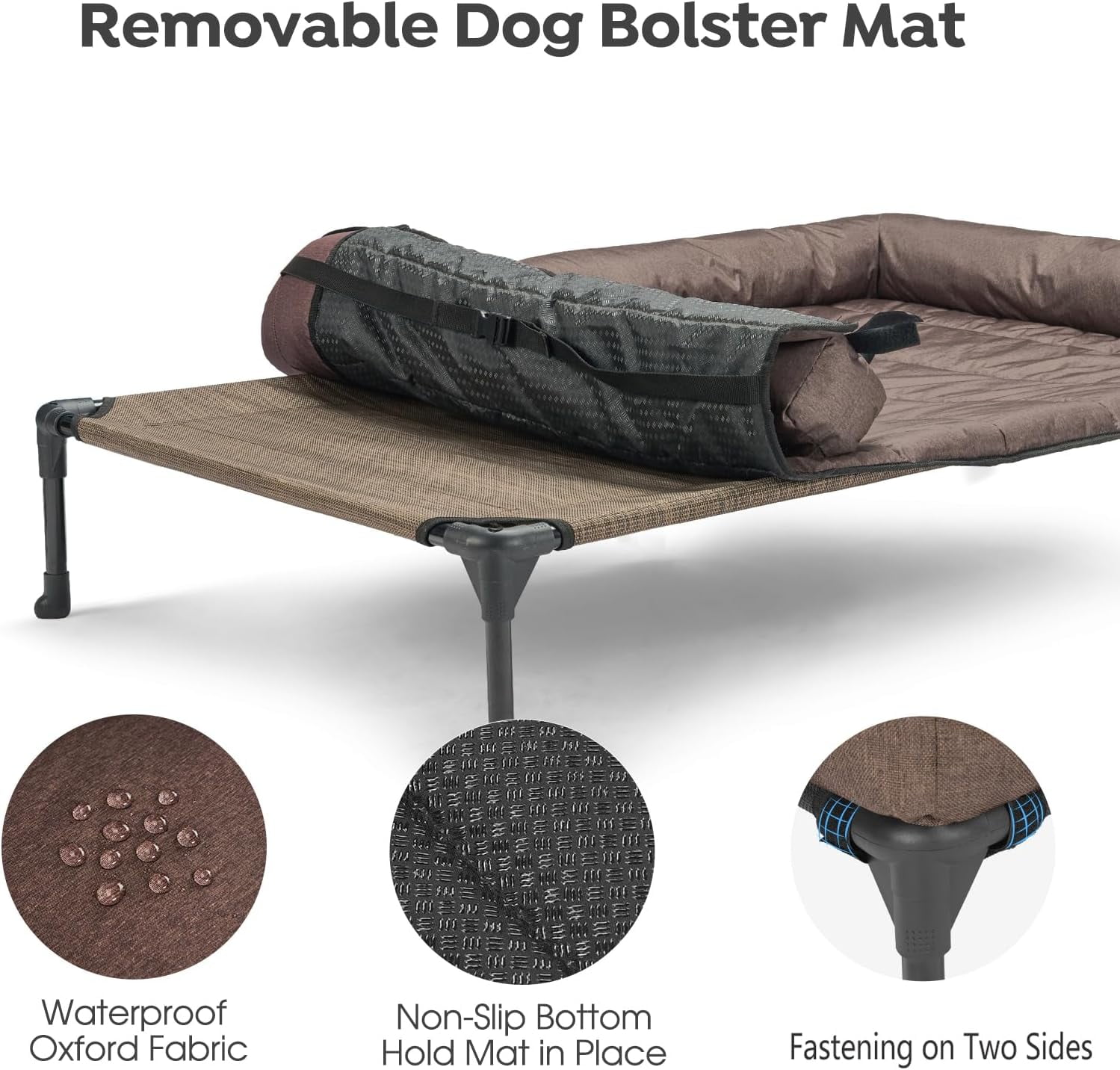Cooling Elevated Dog Bed Add Removable Waterproof Bolster Cushion Mat, Raised Pet Cot with Breathable  Mesh, No-Slip Feet, Dog Couch Bed for Indoor Outdoor, Large, Brown