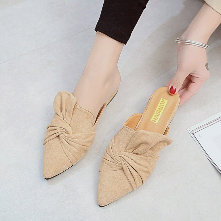 slippers women slippers fashion flock bowtie mules pointed toe flat low  heels shoes