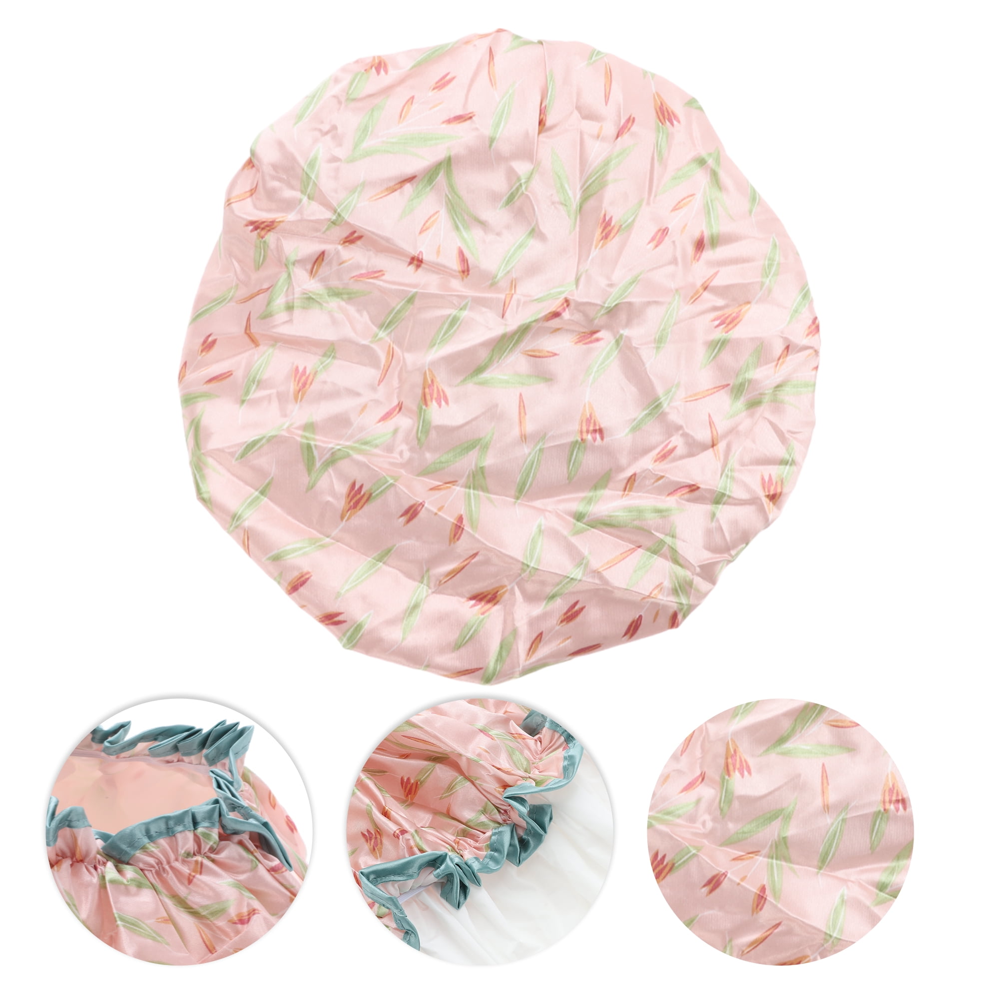 Unique Bargains Women Double Layer Large Dots Shower Cap 1 Pc Pink