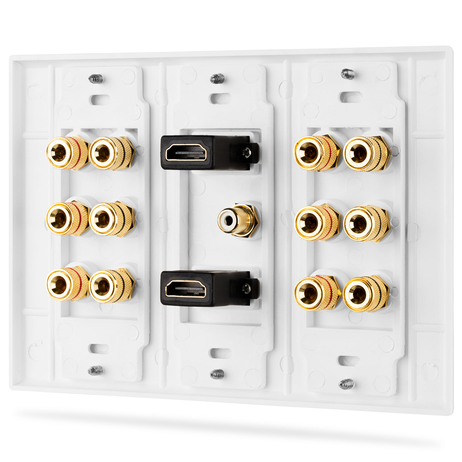 Fosmon HD8005 [3-Gang 6.1 Surround Distribution] Home Theater Copper Banana Binding Post Coupler Type Wall Plate for 6 Speakers, 1 RCA Jack for Subwoofer & 2 HDMI Ports - image 2 of 7