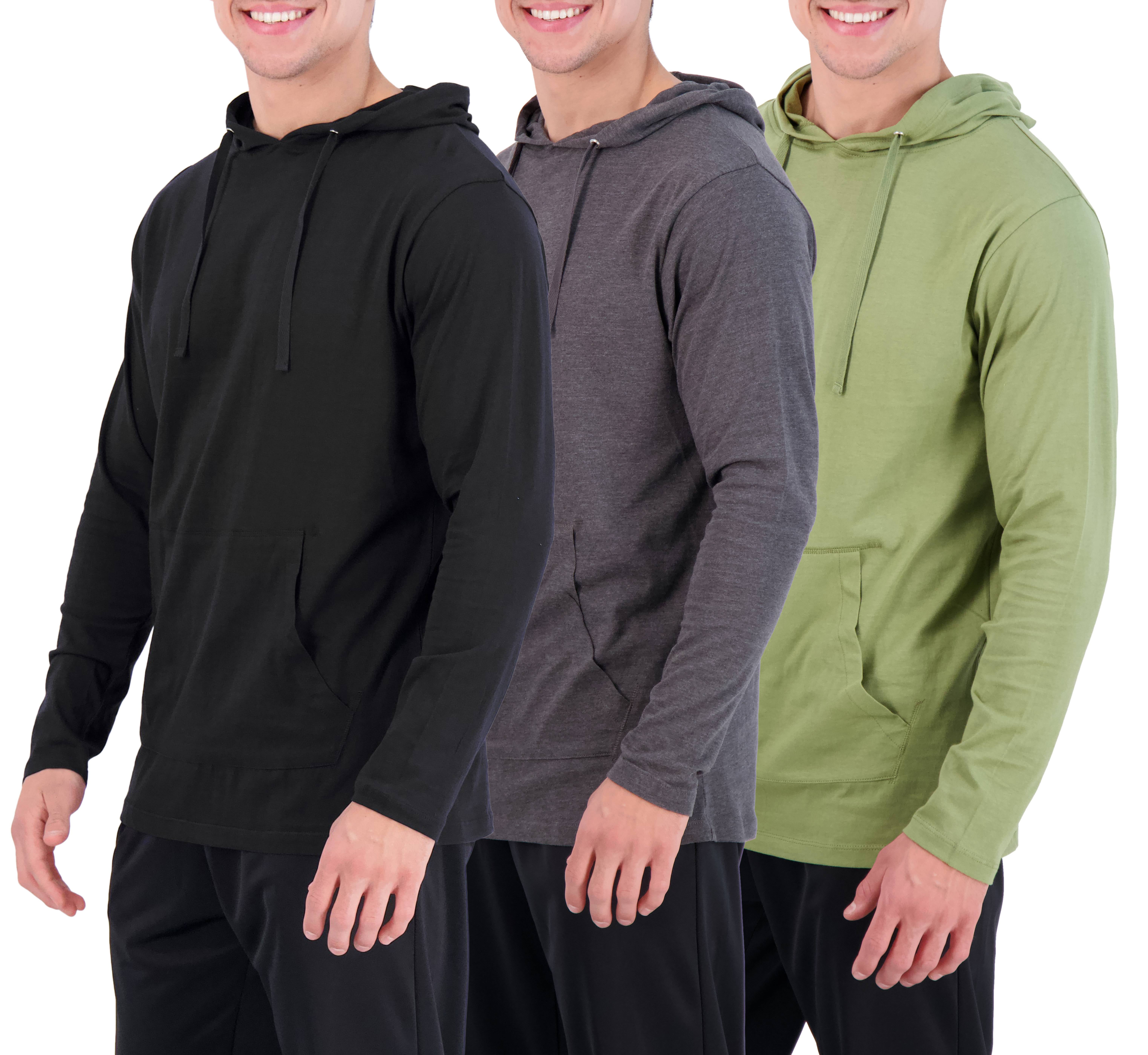 Men's Cotton Lightweight Casual Pullover Drawstring Hoodie With Pocket 3 Pack 