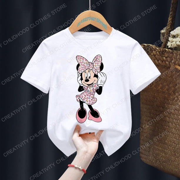 Minnie Children T-shirt Kawaii Disney T Shirt Floral Mickey Mouse Anime Cartoon Casual Clothes Kid Girl Boy Short Sleeve Top Tee6T Gao Jinjia LED